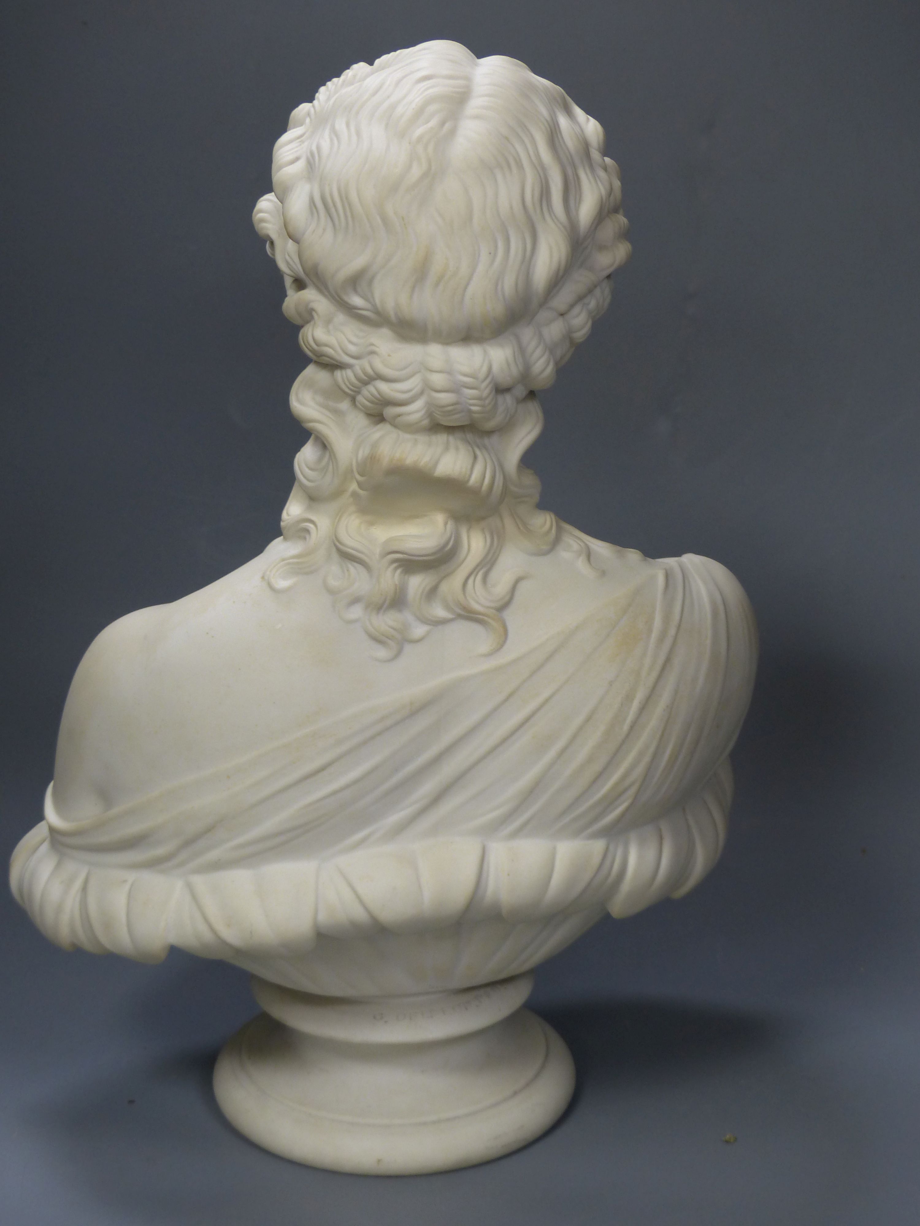 A Copeland parian bust of Clytie, possible later base, height 36cm